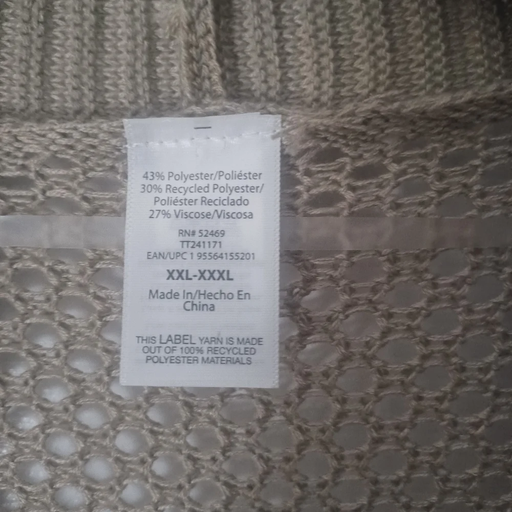 Time And Tru Shawl Cover Up Tan Mesh Sz 2X 3X